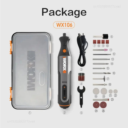 Worx WX106 Rotary Tool 8V Cordless Mini Drill Engraving Grinding Polishing Machine USB Charger Variable Speed Power Tools Set