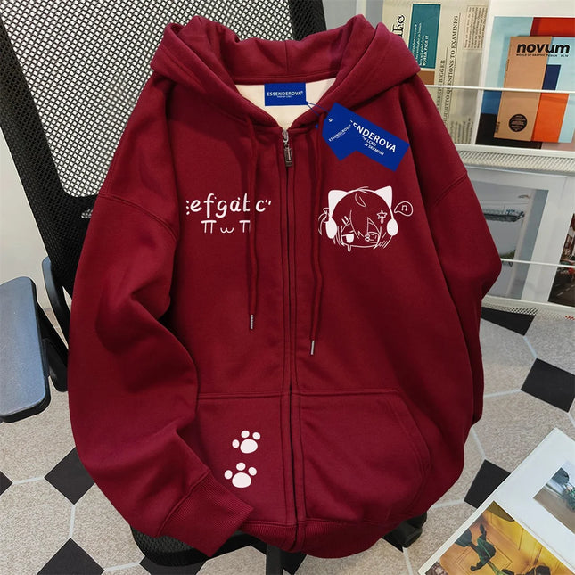 2025 New Girl Student Hooded Zipper Cardigan Jacket Spring And Autumn Thin Collection Fashion Trends Versatile Lazy Wind