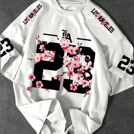 Summer 3D Printings Perfect for Daily Wear for Big-Sized Men's T-Shirts with Cherry Blossom Pattern T-shirt