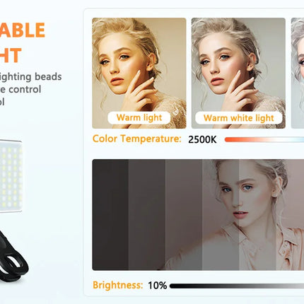 LED Selfie Light 120 LED 3000Mah Rechargeable Phone Light Clip 3 Light Modes Ring Light for Phone iPad Camera Laptop Selfie