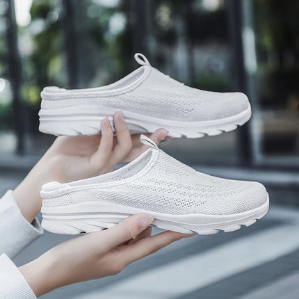 Women's Ultra Light Oversized Running Shoes, Fashionable Fly Woven Breathable Mules Sports Sneakers Plus Size 35-42