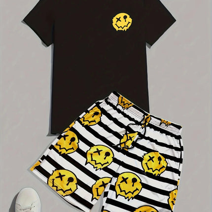 2026 Summer Casual Short-Sleeve Fashionable Breathable Sports Set Loose-Fit Quick-Dry Men's Short-Sleeve Hip-Hop Bear Print Set