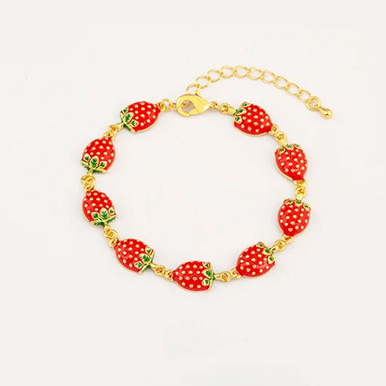 Nidin Fashion Sweet Strawberry/Mushroom/Cherry Drip Oil Delicate Bracelets For Women Girl Elegant Aesthetic Jewelry Accessories