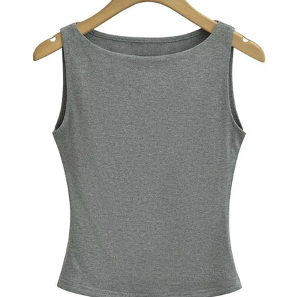 Women Double Layer Boat Neck Soft Slinky Tank Top