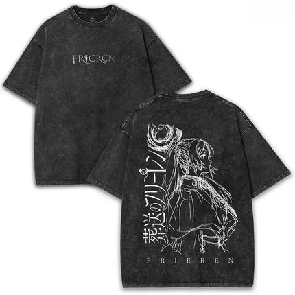 Frieren T-Shirt Beyond Journey's End Anime Clothing Men Women T-Shirts Short Sleeve Vintage Washed T-Shirt Cotton Tees Top