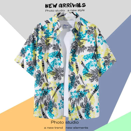 New Summer Casual Short Sleeved Shirt Korean Version Fashionable Men's And Women's Loose Collar Hawaiian Seaside Flower Shirt