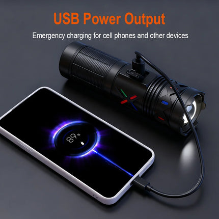 BORUiT 5000Lumen Ultra Bright LED Flashlight1500M Range Zoom Torch USB Rechargeable Handheld Torch With Digital Display Camping
