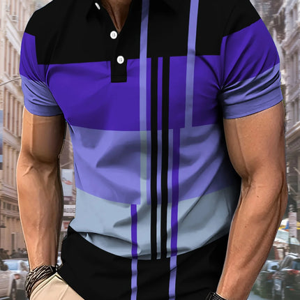 The 2025 summer new men's POLO shirt features a casual fashionable comfortable and breathable 3D striped pattern print