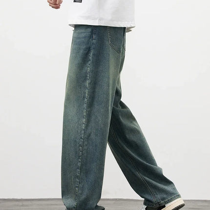 2025Spring Autumn New Men Straight Vintage Fit Jeans Casual Trousers High Quality Male Korean Fashion Baggy Wide Leg Denim Pants