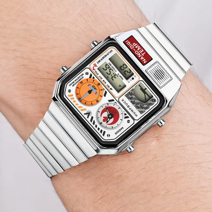 HUMPBUCK DIGITEMP Classic Design Stainless Steel Watches for men with LED Digital Display and Temperature Calendar