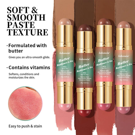 Lakerain Butter Makeup Stick Nature Bronze Colored Matte Effect Moisturizing Smooth Dual-head Design Multi-purpose Makeup Stick