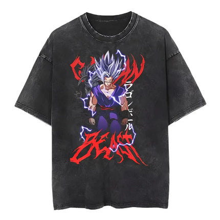 Anime Dragon Ball Z Vegeta Vintage Wash T-Shirt Short Sleeve Loose Sports Fitness T-Shirt Men's Harajuku Clothing Dragon Ball
