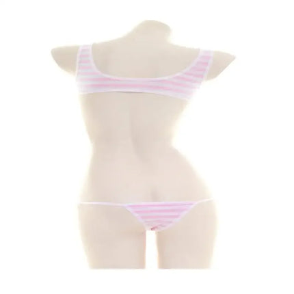 2025 Blue White Stripe Bikini Swimsuit Striped Halter Micro Bikini Set Lolita Kawaii Swimsuit Backless String Tied Bathing Suit