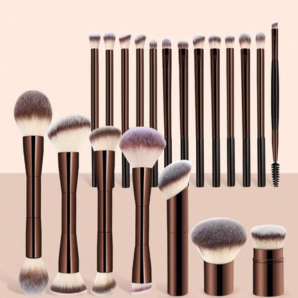 22pcs Professional Makeup Tools Set With Velvet Bag,20pcs Soft Long Aluminum Tube Makeup Brush Set+2pcs Powder Puffs Accessories