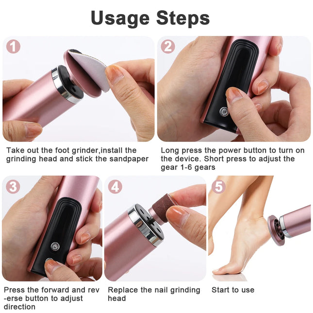 Electric Foot Callus Remover Foot Care File Heels Dead Skin Pedicure Tool Electronic Foot Grinder and Replacement Sandpaper