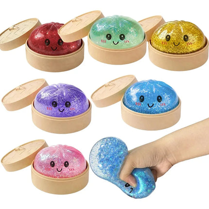 2026Realistic Giant Dumpling Squeeze Toy with Bamboo Steamer Soft TPR Dough Ball Decompression Fidget Toy Creative Funny Gift