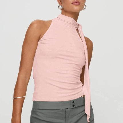 Women Sexy And Elegant Sleeveless High Neck Slim Fit Vest Nightclub Street Style New White Strap Casual Upper Outer Garment