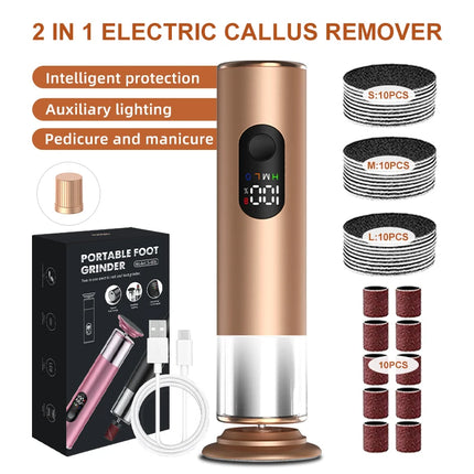 Gold 2 in 1 electric foot callus remover with 30pcs Sandpaper Discs, Aluminum Callus Remover for Feet Electric Care Tool