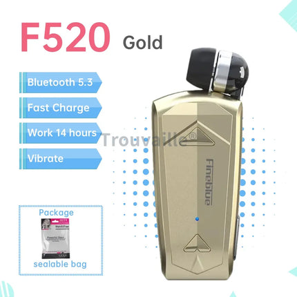 Fineblue F520 Bluetooth Earphones Retractable Auricular Lavalier Clip On Headset For One Ear Hand Free Wireless Lotus Original
