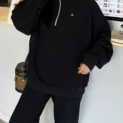 Autumn New Loose Stand Up Collar Pullover Casual Fashion Long-sleeved Gray Zip Sweatshirt Black Sports Fitness Hoodies Women