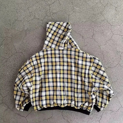 Winter Casual Plaid Print Hoodie Women's Warm Zip-Up Double-Sided Wear Sweatshirt Female Fashion Trendy Loose Hooded