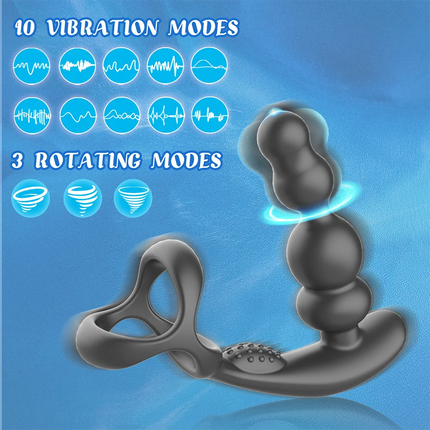 360° Rotating Anal Beads Prostate Massager with Cock Ring Remote Control Vibrating Butt Plug - Adult Toy for Men