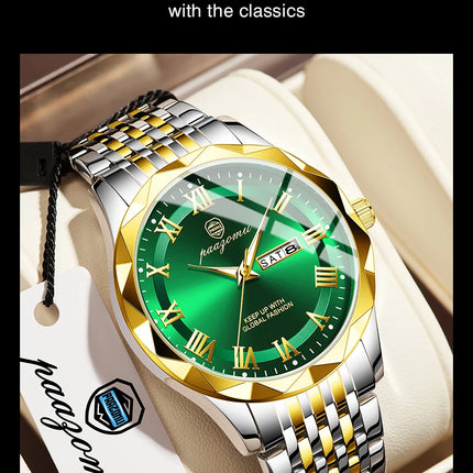 PAAZOMU Sport Original Men Clock Quartz Date Week Luxury Man Wristwatch Waterproof Luminous Stainless Steel Men's Watches Reloj