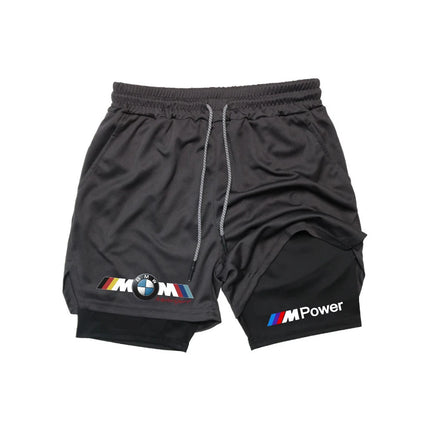 BMW's new men's 2-in-1 sports shorts, breathable and casual, quick-dry double-layer shorts, perfect for summer running and sport