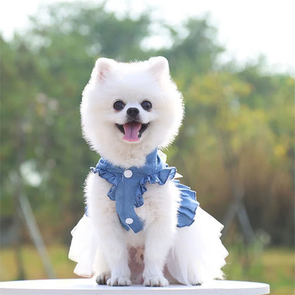 Summer Puppy Clothes Pet Denim Dresses for Small Dogs Pomeranian Chihuahua Dog Kitten Skirt Princess Dress Pink Girls Clothing