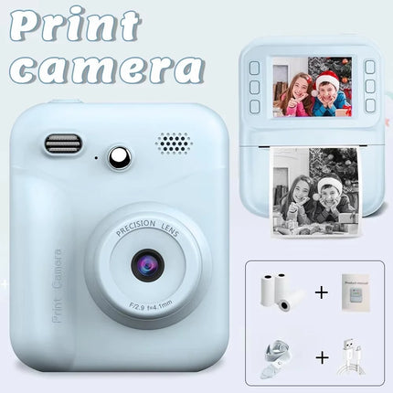 Print Camera Kids Instant Camera 1080P Thermal Print Digital Camera Supports SD Card Print Photo Video Games Music Children Gift