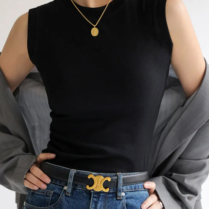 Women's Cotton Round Neck Colorful Basic Sleeveless Undershirt Tops Tees with Coverage for Side Cleavage