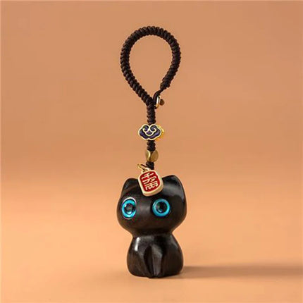 Sandalwood Wooden Cat Keychain Anime Cute Mobile Phone Chain Wooden Pendant Personality Creative Cute Accessories Hand-knitted