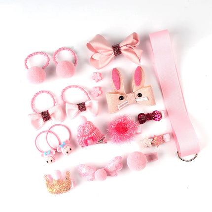 18 Pcs hair clip set Cute Hair Accessories Girl cartoon hair clip headwear Bow Flower animal Hairpin hair ring Elastic Headdress