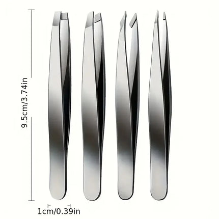 4pcs Professional Tweezers Set Stainless Steel Perfect for Grooming Eyebrow Hair Removal Splinter and Ingrown Hair Removal More