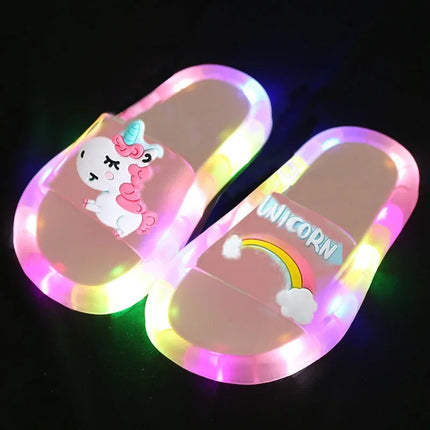 Children's Boys Girls Slippers Cartoon Unicorn Animal Prints Shoes Lighted Fashion Cute Shoes Bathroom Kids Toddler Slippers