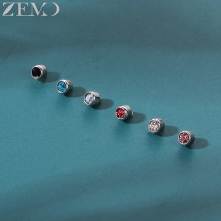ZEMO 1 Piece 16G Stainless Steel Dermal Anchor Top 3MM/4MM Colorful CZ Crystal Micro Skin Diver Piercings Surface Body Piercing