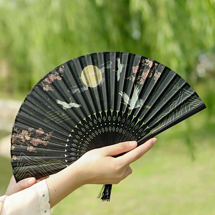 Retro Flower Pattern Home Decoration Elegent Bamboo Folding Fan Chinese Style Painting Handheld Fan Dance Performance Props