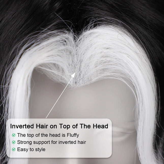 Cosplay Wig Hazbin Hotel Anime Wig Husk Black -white Synthetic Wig Role Play Male Widow's Peak Wig with Wigcap for Halloween