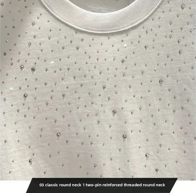 Summer Rhinestone Rivet T-shirt for Men Clothing Round Neck Casual T-shirt Fashion High Street 2025 Men's Summer Short Sleeves