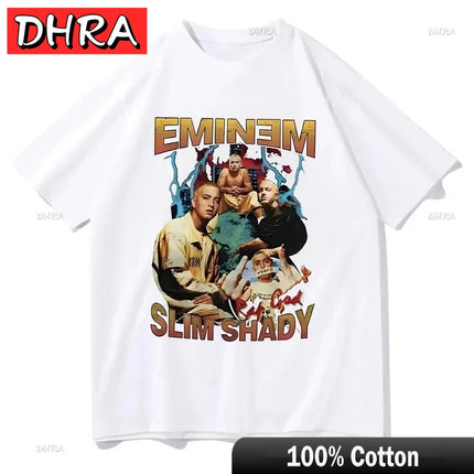 Summer Rapper Eminem Graphic Printed Tshirt Men Retro Cotton Hip-hop Fashion Casual T-shirt Women Cool Music Style Tops Clothing