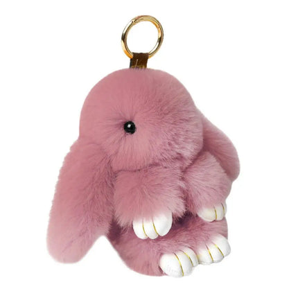 Cute Long Ear Bunny Keychain Real Mink Fur Rabbit Doll Charm Toys Ornament Keyring Jewelry Pompom Pendant Gifts Handbag Plu C9M0