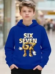Boy Fleece Hooded Sweatshirt Autumn Six Seven 67 Number Print Children's Hoodies Kid Casual Fashion Current Long Sleeve Top