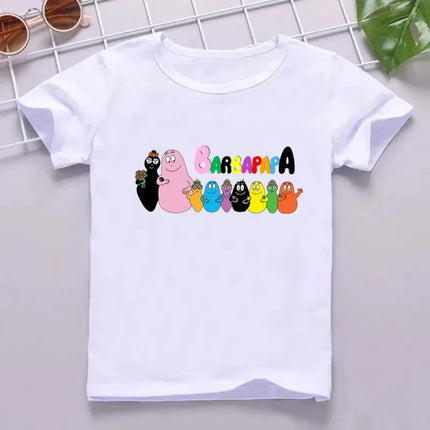 Hot Sale Cute Barbapapa Print Cartoon Kids T-shirt Funny Girls Summer Tops Baby Boys Clothes Children Short Sleeve T-shirt