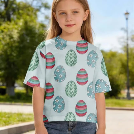 Children's Bunny Easter T-Shirt Fashion Short Sleeve Round Neck Regular Top Holiday Cute Rabbits Eggs Print Summer Girls Clothes