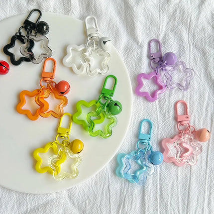 Acrylic Creative Cute Hollow Design Star Bell Keychain Pendant For Men Women Bag Charm Car Keychain Accessories Jewelry Gifts