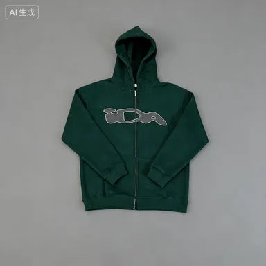 2025European and American Fashion New Trend Letter Print Fleece Loose Casual Zipper Unisex Hooded Sweatshirt Jacket