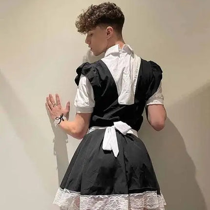 Men's Lolita Maid Costume Cosplay Lingerie Plus Size French Maid Apron Roleplay Costume Femboy Lolita Dress Party Fancy Dress