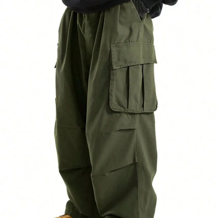 plus Size Men's Workwear Wide Leg Pants Loose Street Style Trendy Cargo Trousers