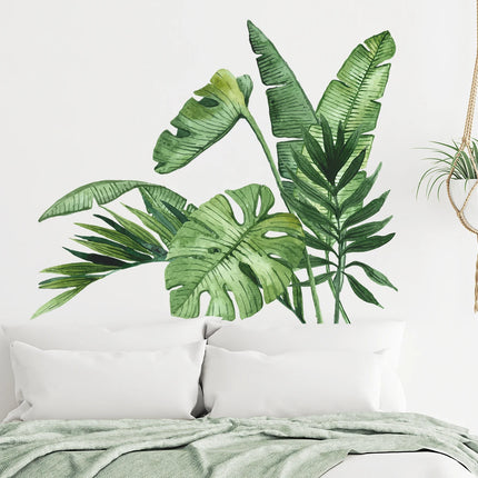 Realistic Tropical Green Turtle Back Leaf Wall Stickers for Living Room Bedroom Bathroom Decoration Wall Decals