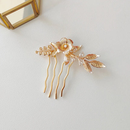 Metal Golden Leaf Flower Bridal Hair Comb Wedding Jewelry Headpiece Women Hair Accessories
